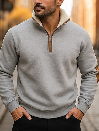  Per uomo Maglia Felpa con cappuccio in pile Felpa con zip corta Nero Blu marino Cammello Grigio chiaro Grigio scuro Colletto Mao Semplice Zip a un quarto Sport & Outdoor Casuale Quotidiano Streetwear
