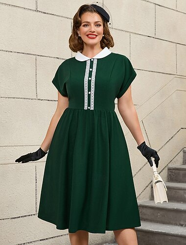  1950s Retro Antiguo Rockabilly Mediodía Vestido acampanado Talla Grande Corte A Disfraz Mujer Vacaciones Reunión de Antiguos Alumnos Fiesta y Noche Adultos Vestido Primavera verano