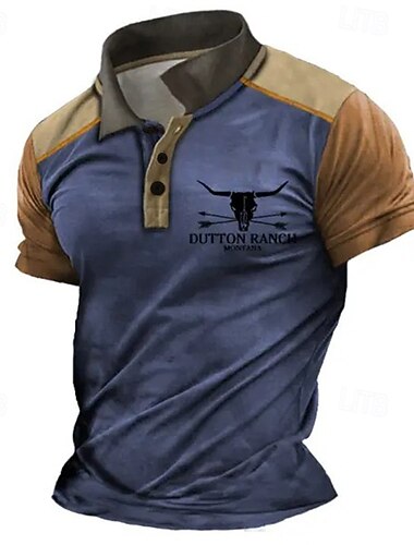  Herren Westernkleidung Poloshirts Golfshirt Kurzarm Polo-Shirts Hemden mit Kragen Vintage Lässig Urlaubskleidung Party-Outfits 3D-Druck Knöpfe Blau Weiß Khaki