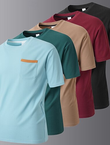  Pánské Vaflové tričko Krátký rukáv Tričkový Henley Léto Celý rok Pevná barva Módní Designové sportovní Přední kapsa Venkovní Ležérní Denní Černá Modrá Bordó Top tričko pro muže