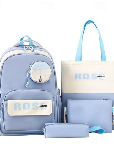  4-Piece Pink School Backpack Set for Girls – Cute Bookbag with Tote Bag, Pencil Case, Pouch & Crossbody for Teen Students