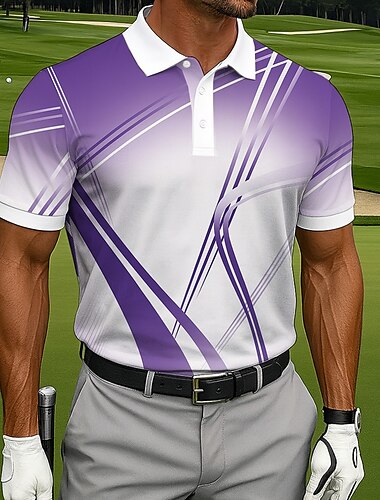  Męskie Gra polo Codzienny Sport Wieczorne Krótki rękaw Moda Wypoczynek Geometryczny Golf Druk 3D Guziki Lato Fiołkowy Błękit jeziora Niebieski Gra polo