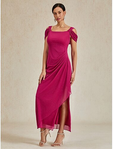  Per donna Abito maxi Tubino Elegante Festa Compleanno Tinta unica Senza Maniche Collo quadrato Fucsia Estate