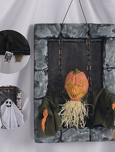  ny halloween-dekoration elektrisk gravsten hängande spöke röstaktiverad induktion elektrisk ljusgivande ljud svängande skräck thriller kostym