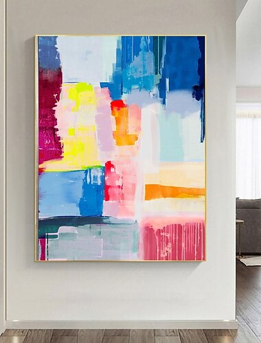  dipinto a olio astratto fatto a mano - dipinto a olio con tavolozza multicolore vibrante con pennellate dinamiche, dipinto incorniciato, arte murale moderna per l'arredamento contemporaneo di un