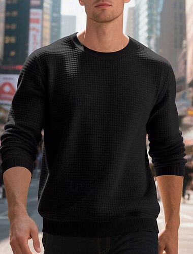  Herren Sweatshirt Schwarz Weiß Armeegrün Khaki Dunkelgray Rundhalsausschnitt Einfach Jacquard Sport & Outdoor Täglich Ferien Polyester Streetwear Basic Lässig Frühling Herbst Bekleidung