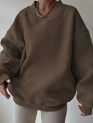  Femmes Pull Uni Streetwear Occasionnel Confortable manche longue Col en V Hauts Réguliers Rue Fête Sortir Marron Beige Gris Automne