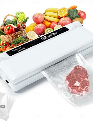  Macchina sottovuoto per alimenti, aspirazione potente da 75 kPa, modalità asciutto/bagnato, 20 sacchetti sottovuoto per alimenti, timer digitale per il conto alla rovescia, compatta e leggera, ideale