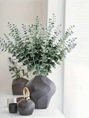  50 mazzi di steli di eucalipto artificiali, verde artificiale realistico per bouquet da sposa, centrotavola, decorazioni per la casa e l'ufficio, composizioni per esterni, decorazioni per feste e