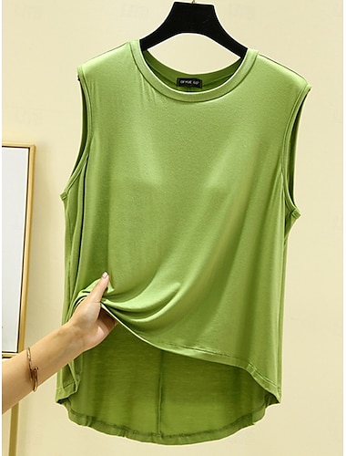  Women's Camisole Tank Top Solid Color Daily Casual Sleeveless Crew Neck Regular Tops Daily Black Pink Purple Green Khaki Summer Spring