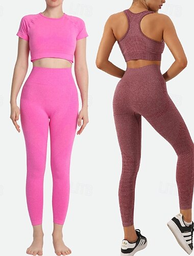 Női Jóga melegítőruha Lounge öltözékek Sportmelltartó varrás nélküli leggings Tömör szín Ruházat Stétszürke Tókék Edzőterem edzés Magas derék Rugalmas Légáteresztő Rövid ujjú Sport Sportruházat Vékony