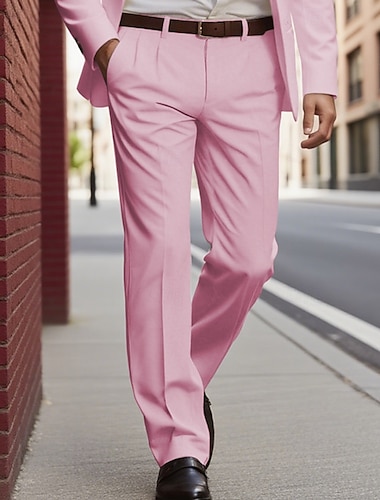  Per uomo Pantaloni Eleganti Pantaloni Tasca Bottoni Semplice Comodità Formale Feste Lavoro Moda Stile Classico Rosa corallo Giallo Micro-elastico