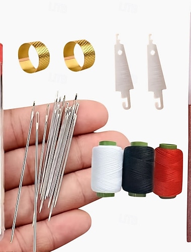  37-delars syverktygsset, nålträdare, sömsprättare, trådar, fingerborgar, stålnålar med fodral, kompakt lagningssats för resor, handsömnad, broderi, gör-det-själv-pyssel