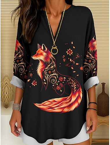  Women's Summer Tops Graphic Animal Vintage Tropical Hawaiian Long Sleeve V Neck Regular Tops Daily Holiday Beach Wear Print Black And White Yellow Red Blue Purple Summer Spring