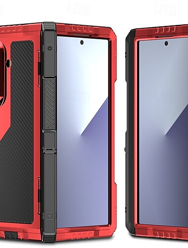  telefon fodral Till Samsung Galaxy Z-vikning 7 Z Vik 6 Z Fold 5 Z Fold 4 Skal med stativ Stötsäker Kontor / företag Geometriska mönster Rustning pet Aluminiumlegering Silikon