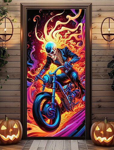  Halloween Ajtóburkolatok Ajtó Halál Motorkerékpár Gobelin Ajtó Függöny Dekoráció Háttér Ajtó Üzenet a Bejárati Ajtóhoz Földszintes Ünnepi Parti Belső Külső Dekorációs Kellékek