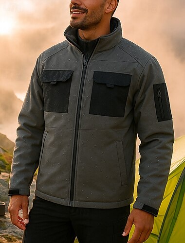  Per uomo Giacca a Vento Giacca softshell Inverno All'aperto Patchwork Calore Termico Impermeabile Antivento Top Nero Verde Cachi Grigio
