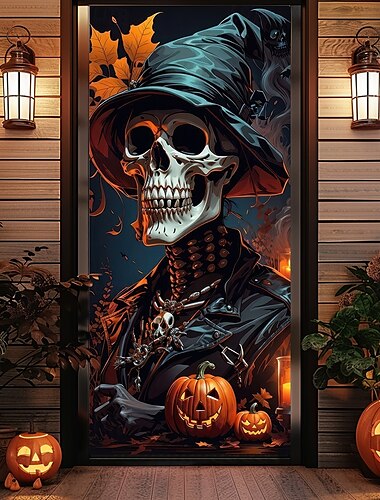  Halloween Ajtótakarók Csontvázak Boszorkány Ajtó Gobelin Ajtó Függöny Díszítés Háttér Ajtó Banner Elülső Ajtó Héjfarm Ünnepi Parti Beltéri Kültéri Díszítő Kellékek