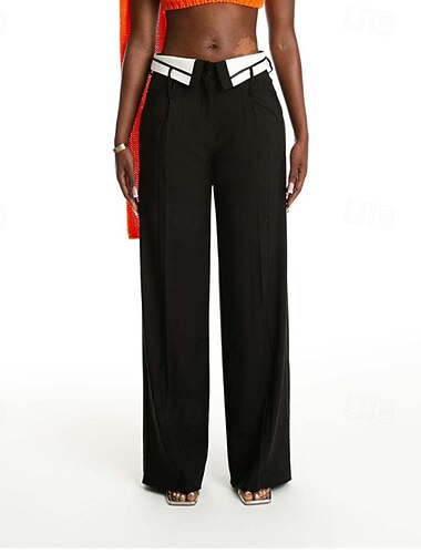  Pentru femei Pantaloni de lucru Pantaloni Drept Modă Șic Stradă Lungime totală Talie Înaltă Simplu Respirabilitate Comfortabil Stradă Purtare Zilnică Ieșire Albastru Lac Negru Primăvară Toamnă Fit