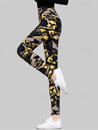  Per donna Pantaloni Leggings Streetwear Casual Lunghezza alla caviglia Vita Alta Mimetico Elastico in vita Traspirabilità Micro-elastico Vacanza Streetwear Abbigliamento quotidiano Bianco / Verde