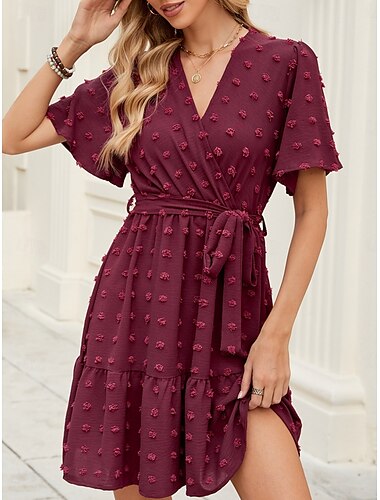  Per donna Mini Abito Abito a trapezio Abito Estivo Casual Quotidiano Vestibilità regolare Semplice Manica Corta Scollo a V Vino Estate