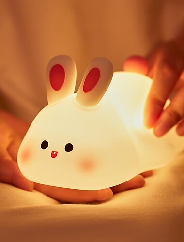  Luce notturna a forma di coniglio con grande faccia, adorabile lampada notturna a LED a forma di coniglietto, luce notturna dimmerabile in silicone per cameretta delle bambine, luci notturne touch