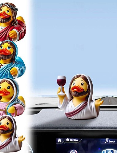  Estatueta de pato de resina de Jesus Maria, decoração religiosa para casa, presente, escultura engraçada de pato de borracha católica para mesa, prateleira ou exibição de mesa