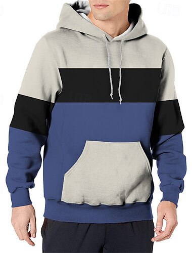  Men's Hoodie Black Blue Orange Hooded Color Block Pocket Sports & Outdoor Daily Holiday Polyester Streetwear Basic Casual Spring Autumn / Fall Clothing Apparel Hoodies Sweatshirts