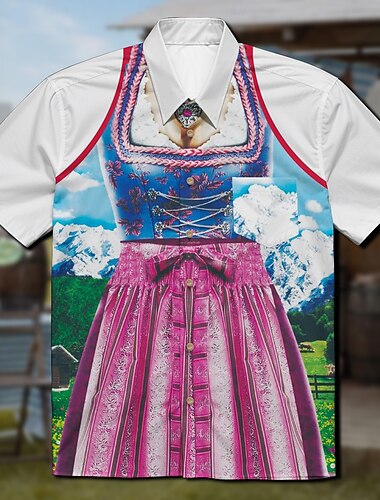  Oktoberfest Stampa Dirndl Camicie Hawaii Camicia Aloha bavarese Monaco Tedesco Grafico Per Per uomo Adulti Carnevale Birra Oktoberfest Stampa 3D Vacanza Feste