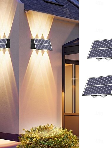  1 stk. 2 stk. solcelledrevne vegglamper utendørs trådløs vanntett ip65 opp-og-ned-lampe lyssterk vegglampe terrasselys for yttervegg garasje hage gårdsplass terrasse kafé bar