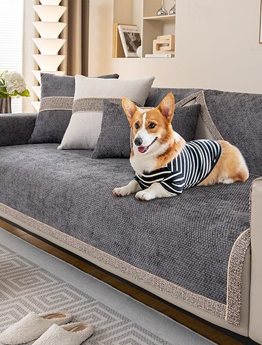  כיסוי ספה לכל העונות לכלבים, טוויד מודרני ארוג, שניל, כיסוי ספה נגד החלקה, ידידותי לחיות מחמד