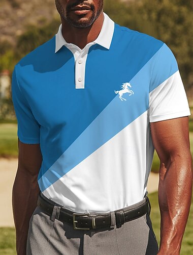  Herr Golf Linje Polo Sport pikétröjor Kortärmad Polotröjor Skjortor med krage Sportkläder Ledigt Fritids- Knappar Sommar Gul Rubinrött Himmelsblå
