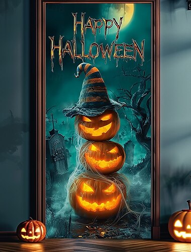  Halloween Couvre-portes Tapisserie Porte Jack O' Lantern Décoration Rideau de Porte Bannière de Porte pour Porte d'Entrée Maison de Ferme Fête de Vacances Décoration Intérieure Extérieure Fournitures