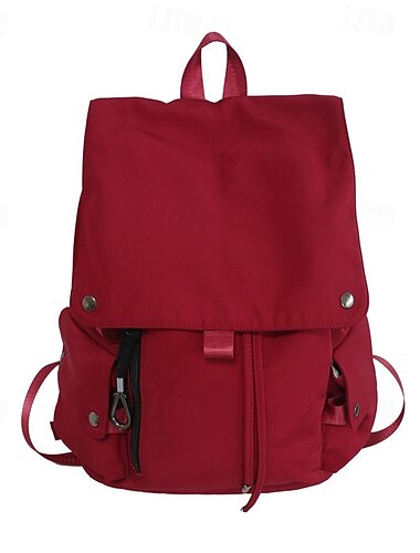  Mochila de lona unissex para casais – mochila escolar casual de viagem estilo coreano com cordão e aba de fivela para homens e mulheres