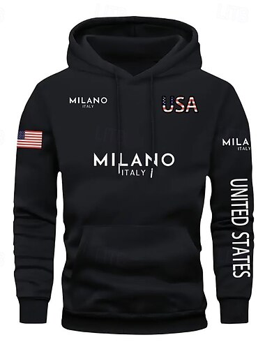  Męskie Bluza z Kapturem Czarny Czerwony Niebieski Zielony Kaptur Flaga Ameryki Kieszeń Ściągana na sznurek Przednia kieszeń Sport i turystyka Codzienny Święto Poliester Moda miejska Graficzny