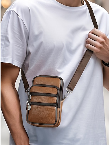  Férfi bőr crossbody válltáska több zsebes kialakítással, kis utazótáska és övtáska mindennapi használatra és szabadtéri tevékenységekhez