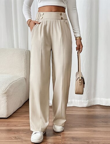  Pentru femei Picior Larg Pantaloni Pantaloni Palazzo Modă Șic Stradă Lungime totală Talie Înaltă Simplu Buzunar Talie elastică Respirabilitate Comfortabil Stradă Purtare Zilnică Ieșire Caisă Var