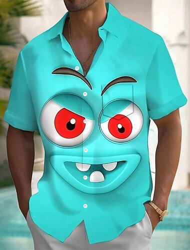  Per uomo Cartoni animati Divertente Faccia Sorridente Camicia Camicia Estiva Camicia con Bottoni Manica Corta Moda Casual All'aperto Vacanza Abbigliamento Quotidiano Estate Primavera Collo ripiegato