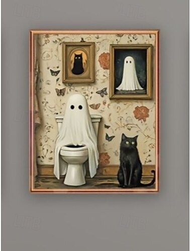  Fantasmi di Halloween senza cornice - poster divertenti, stampe di gatti neri, inquietanti e dark academy per la galleria del bagno, decorazioni per la casa