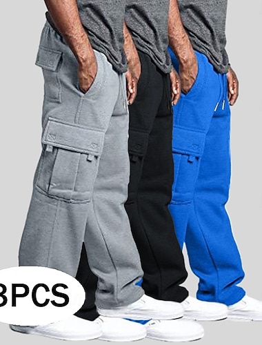  Pánské Kargo kalhoty Tepláky Fleecové kalhoty Běžec Kalhoty Šňůrky Elastický pas Multi kapsa Pevná barva Větruvzdorné Venkovní Délka kolen Venkovní Ležérní Denní Módní Šik ven Černá + bílá + světle