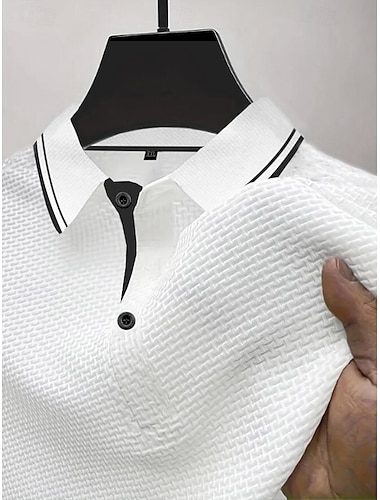  Herren Polo Textur Lässig Geschäft Gerippter Polokragen Kurzarm Mode Basic Einfarbig Knöpfe Sommer Frühling & Herbst Normale Passform Meerblau Schwarz Weiß Marinenblau Dunkelgrau Leicht Blau Polo