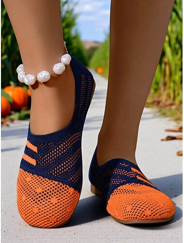  sapatilhas femininas flyknit laranja – sapatos respiráveis e sem cadarço para o Halloween, festivais de outono e looks casuais do dia a dia