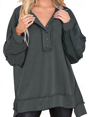  Damskie Bluza z kapturem Równina Moda miejska Codzienny Długi rękaw W serek Zwykłe topy Święto Wyjściowe Guziki Czarny Biały Rumiany róż Wino Niebieski Jesień Zima
