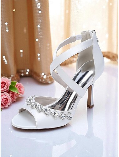  Sandales à talons hauts en satin et strass pour femmes - Chaussures élégantes à brides croisées pour dames, idéales pour les cocktails et les événements formels