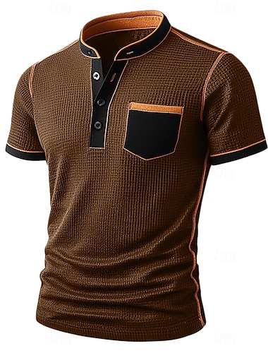  Męskie Koszula Henley z waflami Koszulki Krótki rękaw Jednokolorowe Równina Moda Designerskie Wygodny Kolorowy blok Guziki Henley Na zewnątrz Codzienny Lato Na każdy sezon Czarny Granatowy Brązowy