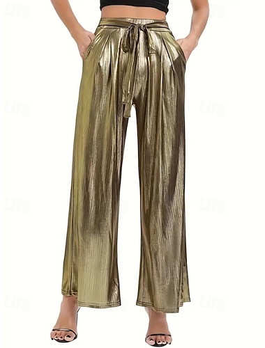  Dames Breed Been broek Streetwear Casual Volledige lengte Natuurlijk Effen Zak Elastische taille Comfortabel Straat Feestdagen Alledaagse kleding Zwart Gouden Herfst Normale pasvorm