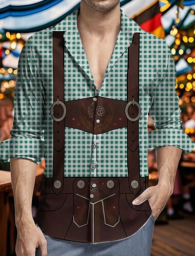  Октоберфест Пиво Печать на Lederhosen Гавайские рубашки Рубашка Алоха баварский Мюнхен Немецкий Графический Назначение Муж. Взрослые Карнавал Октоберфест 3D печать Отпуск Для вечеринок