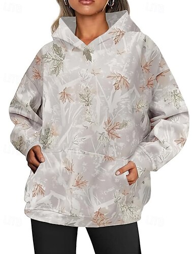  Damen Kapuzenpullover Blumen Streetwear Lässig Langarm Mit Kapuze Normale Oberteile Straße Ferien Ausgehen Tasche Druck Weiß Orange Grün Khaki Hell Gray Herbst Winter