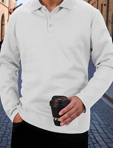  Per uomo Maglia da golf Lavoro Casuale Bavero Manica Lunga Moda Confortevole Semplice Bottoni Primavera & Autunno Cáqui Escuro Nero Bianco Blu marino Verde militare Grigio Maglia da golf