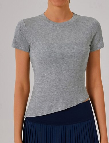  Damen Sportkleidung Rundhalsausschnitt Feuchtigkeitsableitend Trocken-Fit Atmungsaktiv Kurzarm Sport Einfarbig Oberteil Für Fitnessstudio Tanz sportlich Sportkleidung